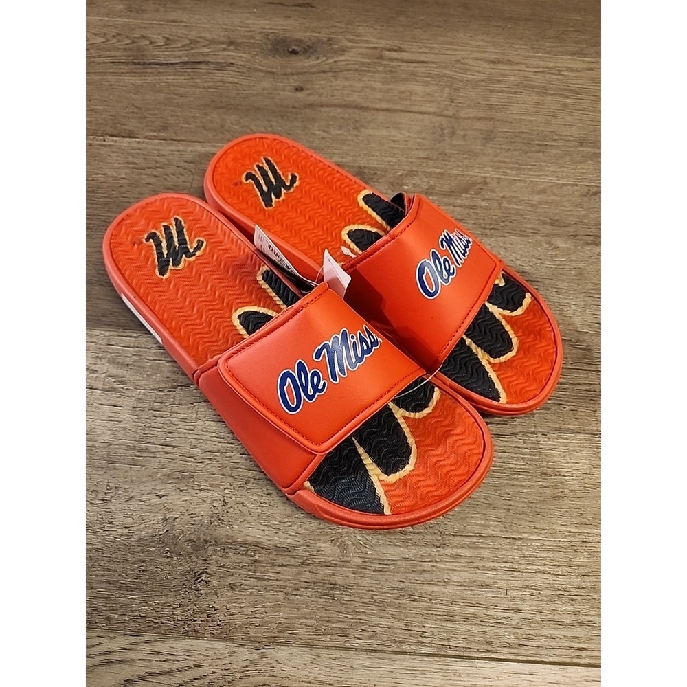 Ole Miss Sandals Men's L 11-12 Red‎ Blue Rebels NCAA FOCO Gel Cushioned Slides